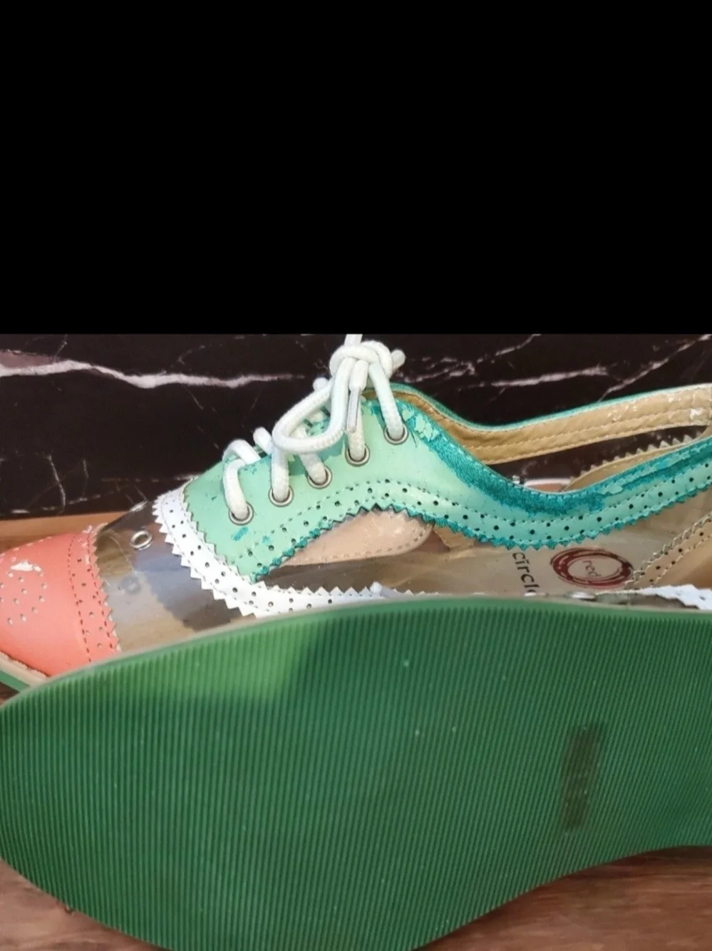 Red Circle Footwear Mint Green and Coral Wingtip Flats